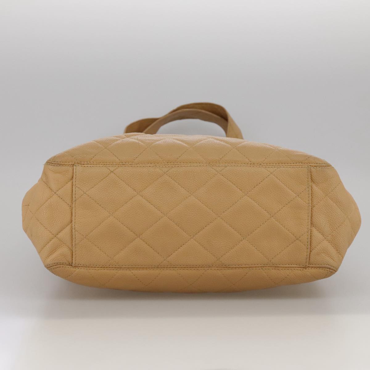CHANEL Shoulder Bag Caviar Skin Beige Gold CC PP008