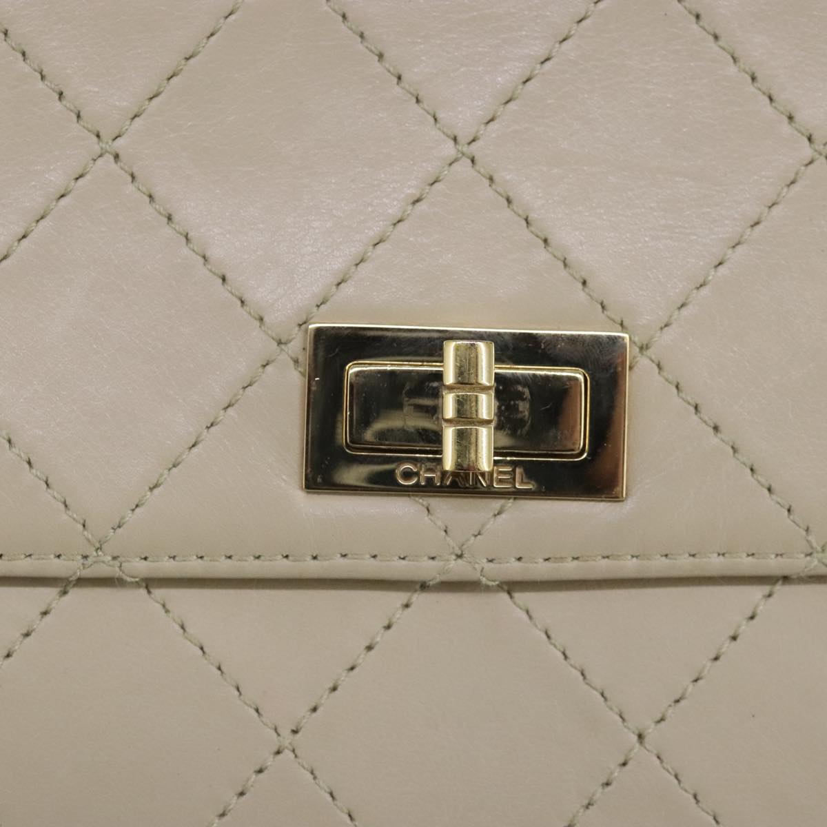 CHANEL Shoulder Bag Lamb Skin Beige Gold CC PP014