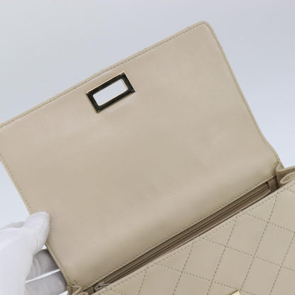 CHANEL Shoulder Bag Lamb Skin Beige Gold CC PP014
