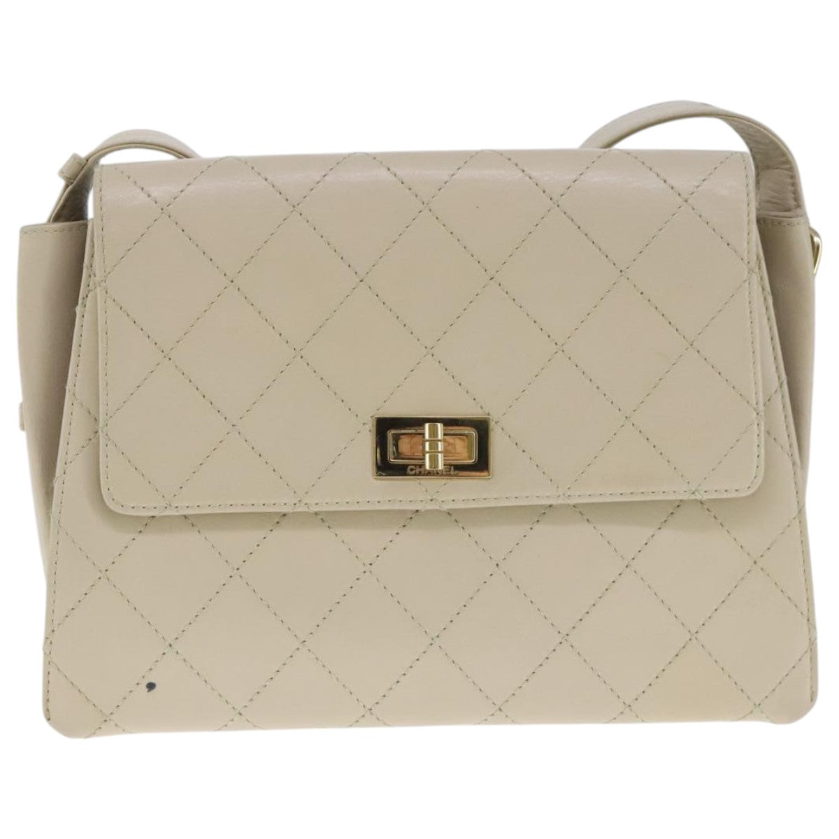CHANEL Shoulder Bag Lamb Skin Beige Gold CC PP014