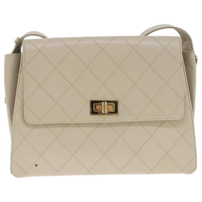 CHANEL Shoulder Bag Lamb Skin Beige Gold CC PP014