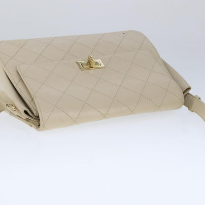 CHANEL Shoulder Bag Lamb Skin Beige Gold CC PP014