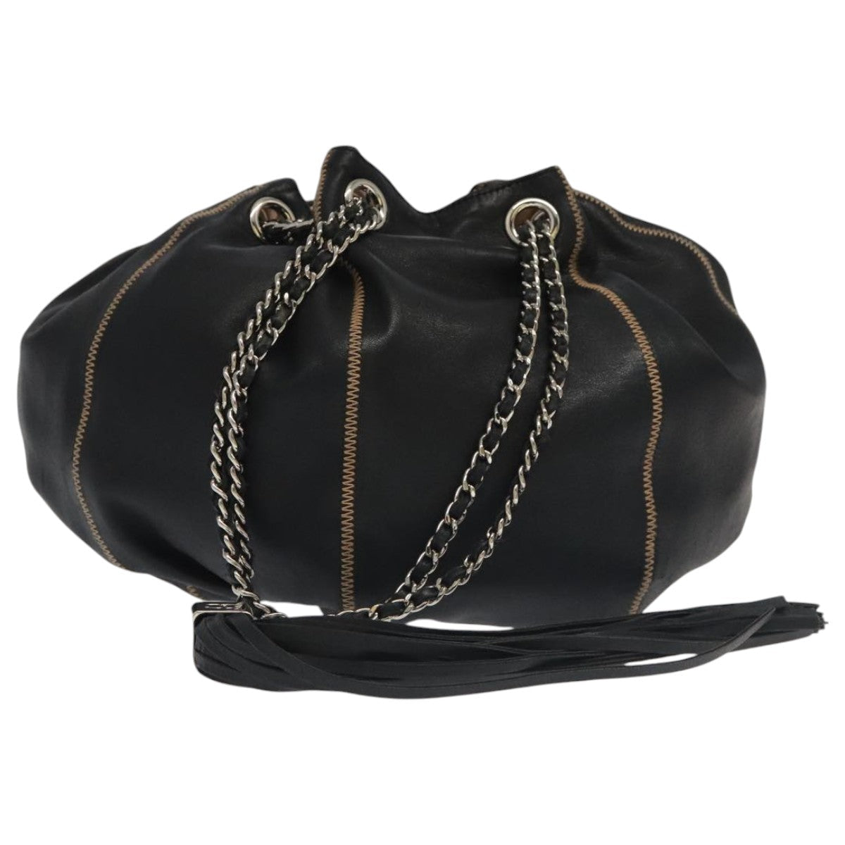 CHANEL Chain Purse Shoulder Bag Lamb Skin Black CC PP024