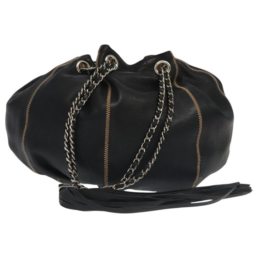 CHANEL Chain Purse Shoulder Bag Lamb Skin Black CC PP024