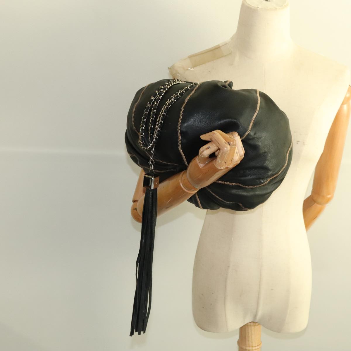 CHANEL Chain Purse Shoulder Bag Lamb Skin Black CC PP024