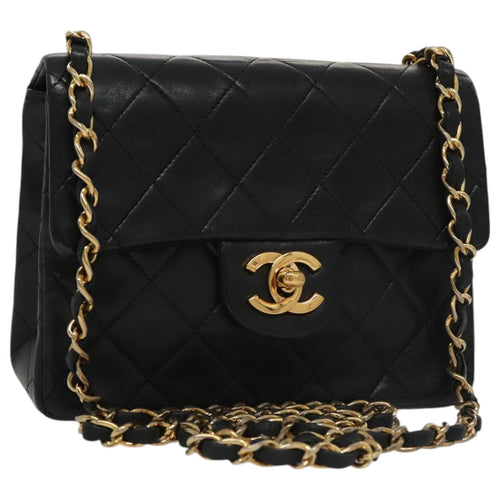 CHANEL Mini Materasse 17 Chain Shoulder Bag Lamb Skin Black Gold CC PP025