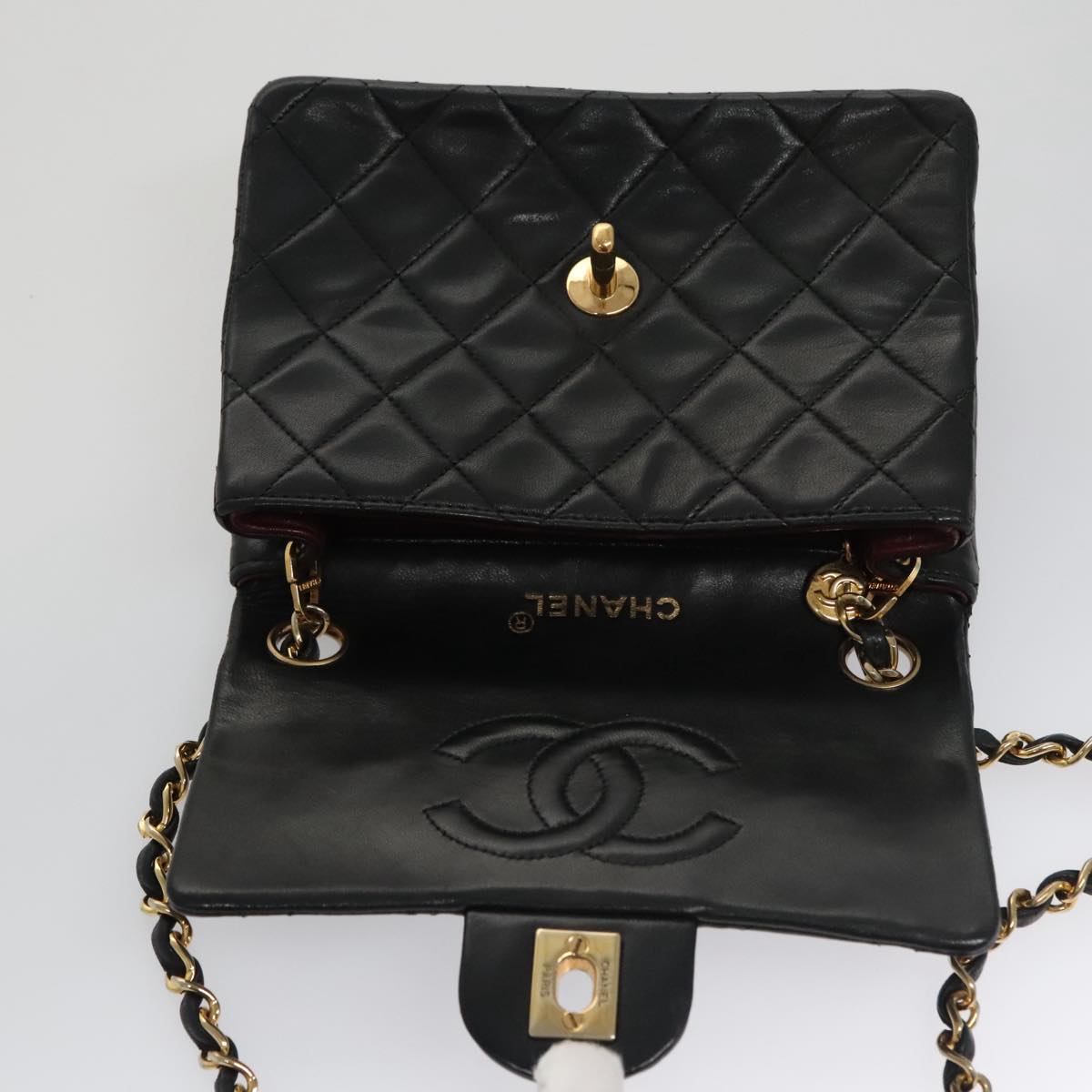 CHANEL Mini Materasse 17 Chain Shoulder Bag Lamb Skin Black Gold CC PP025