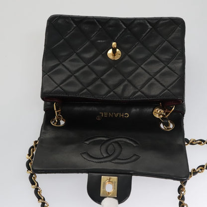 CHANEL Mini Materasse 17 Chain Shoulder Bag Lamb Skin Black Gold CC PP025