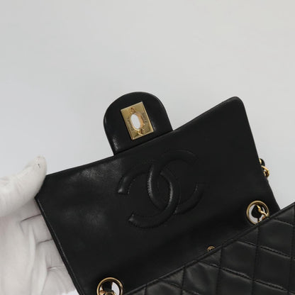 CHANEL Mini Materasse 17 Chain Shoulder Bag Lamb Skin Black Gold CC PP025