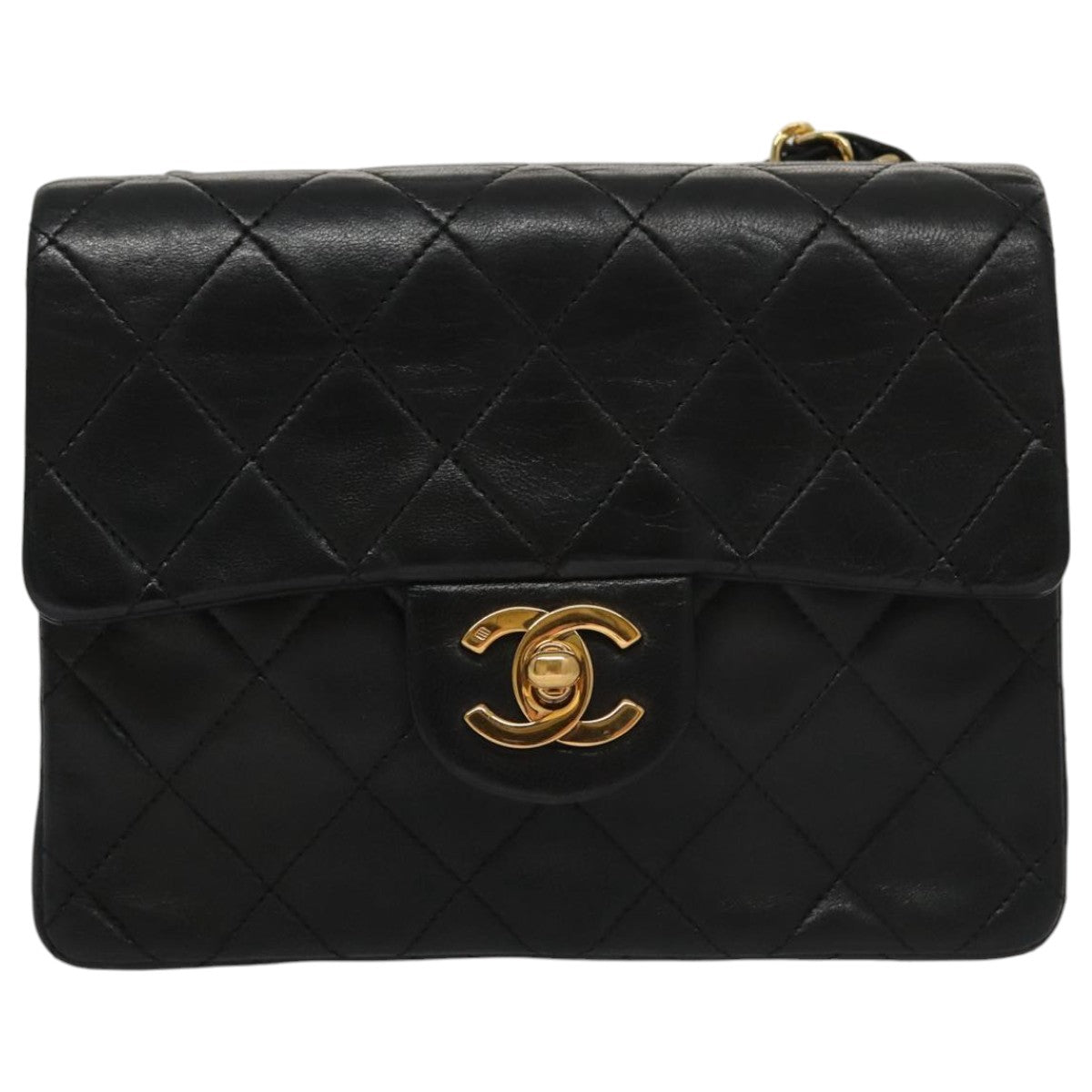 CHANEL Mini Materasse 17 Chain Shoulder Bag Lamb Skin Black Gold CC PP025