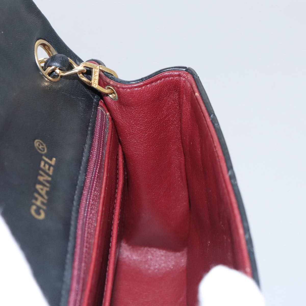 CHANEL Mini Materasse 17 Chain Shoulder Bag Lamb Skin Black Gold CC PP025