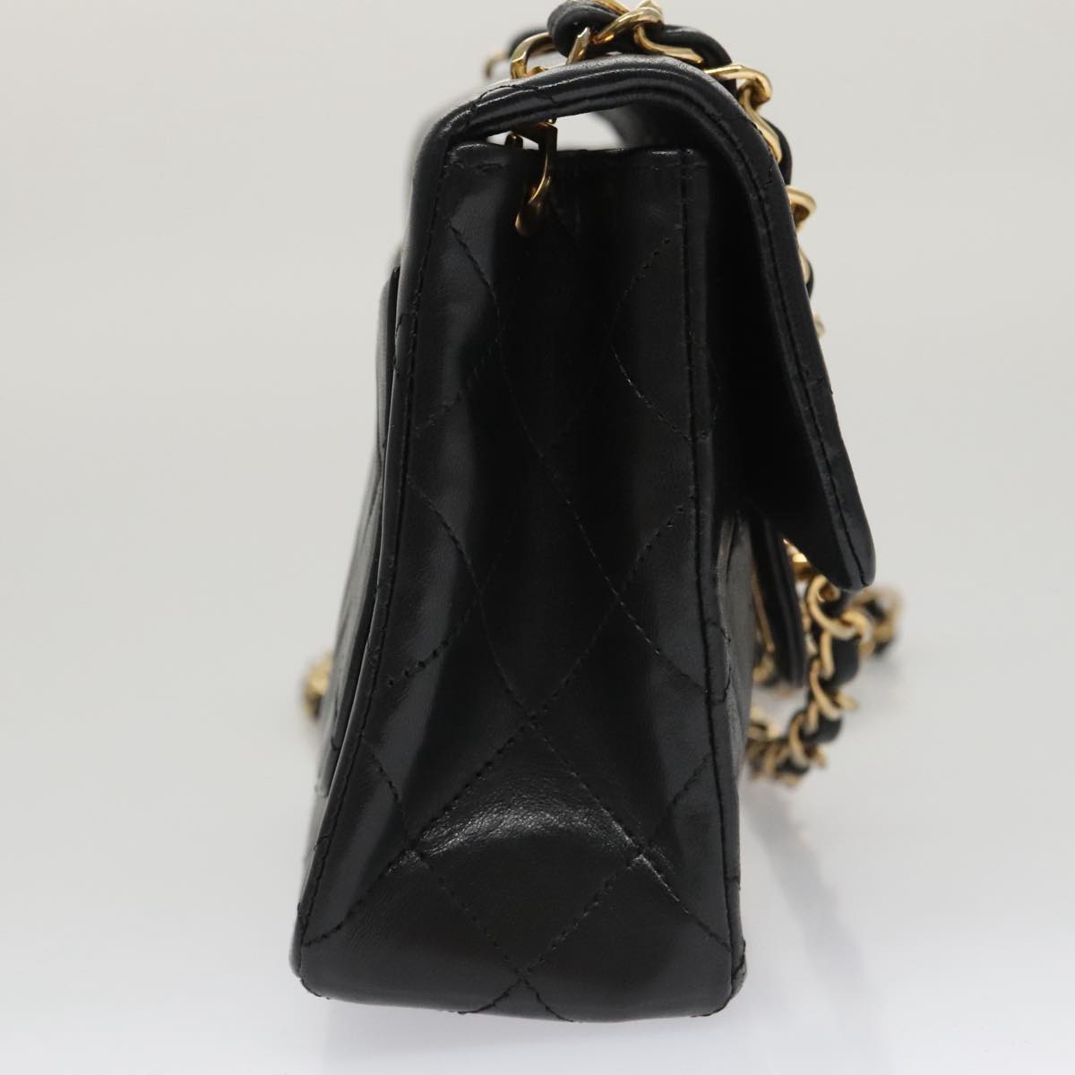 CHANEL Mini Materasse 17 Chain Shoulder Bag Lamb Skin Black Gold CC PP025