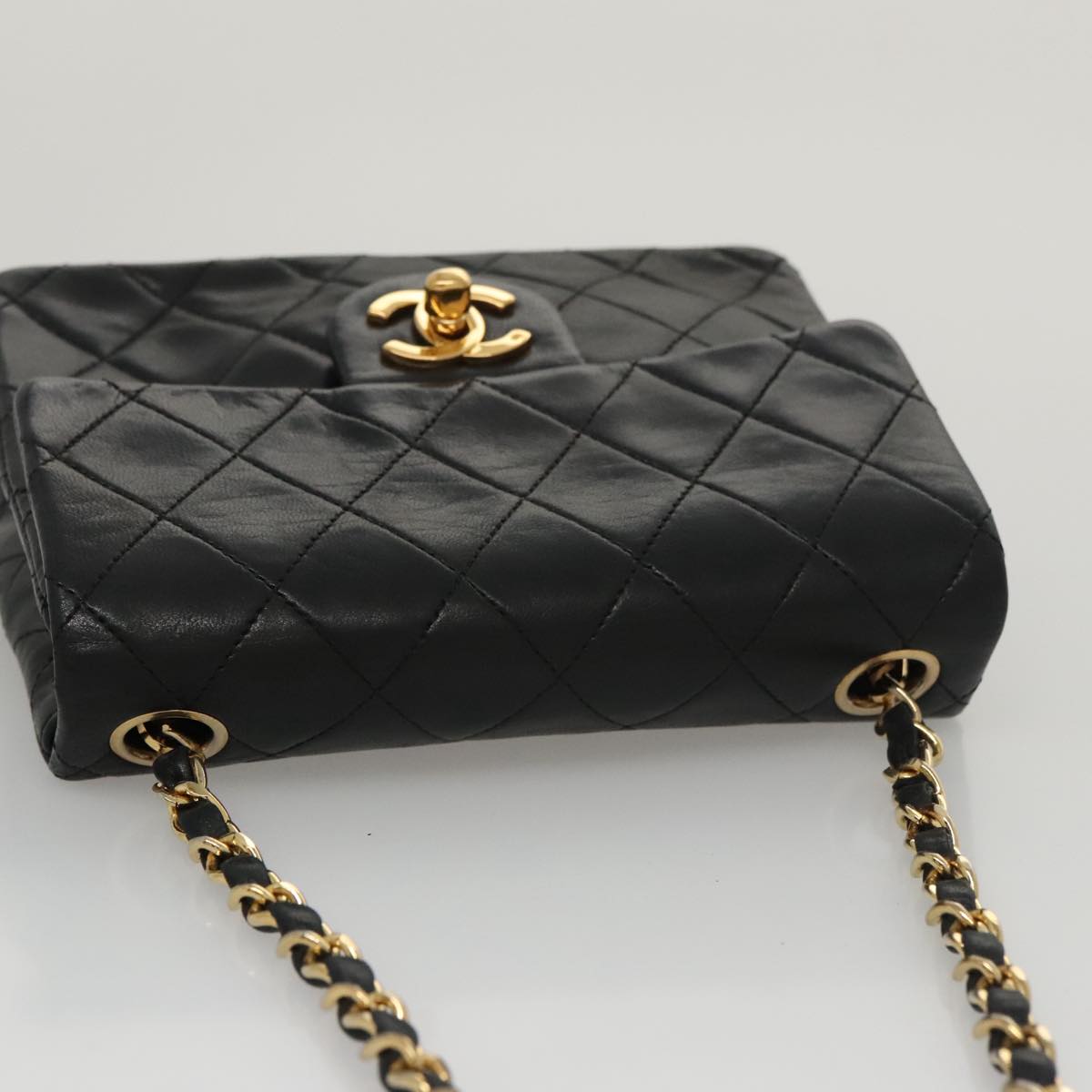 CHANEL Mini Materasse 17 Chain Shoulder Bag Lamb Skin Black Gold CC PP025