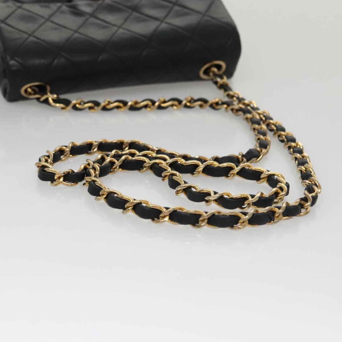 CHANEL Mini Materasse 17 Chain Shoulder Bag Lamb Skin Black Gold CC PP025