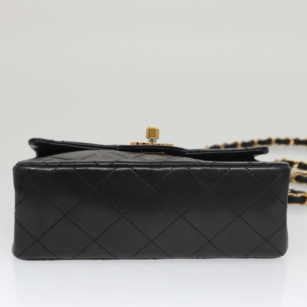 CHANEL Mini Materasse 17 Chain Shoulder Bag Lamb Skin Black Gold CC PP025