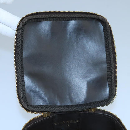 CHANEL Vanity Cosmetic Pouch Caviar Skin Dark Brown Gold CC PP026