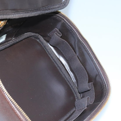 CHANEL Vanity Cosmetic Pouch Caviar Skin Dark Brown Gold CC PP026