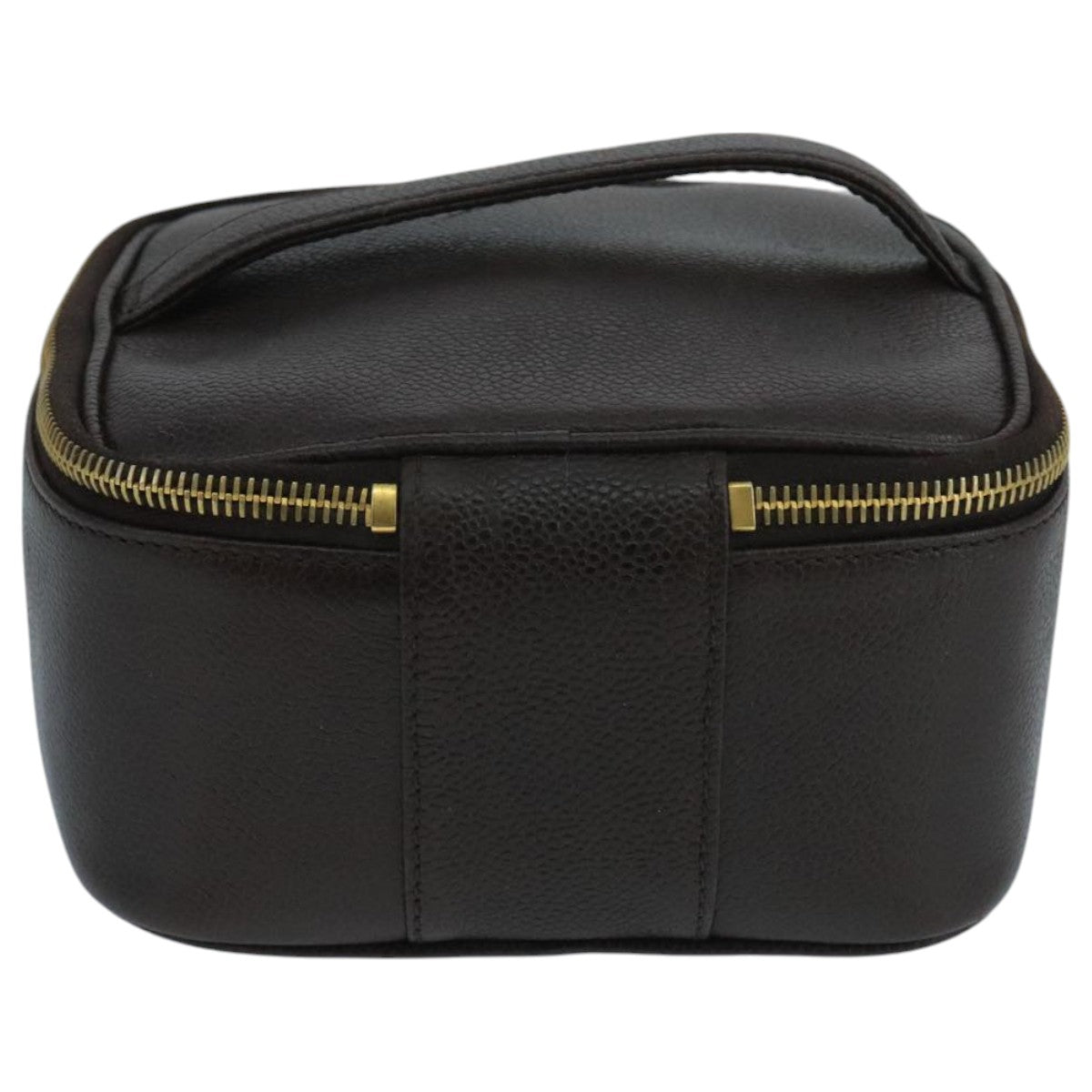 CHANEL Vanity Cosmetic Pouch Caviar Skin Dark Brown Gold CC PP026