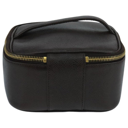 CHANEL Vanity Cosmetic Pouch Caviar Skin Dark Brown Gold CC PP026
