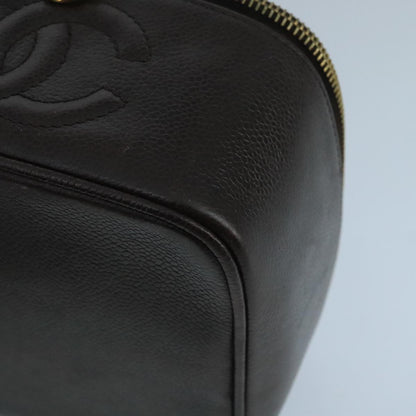 CHANEL Vanity Cosmetic Pouch Caviar Skin Dark Brown Gold CC PP026