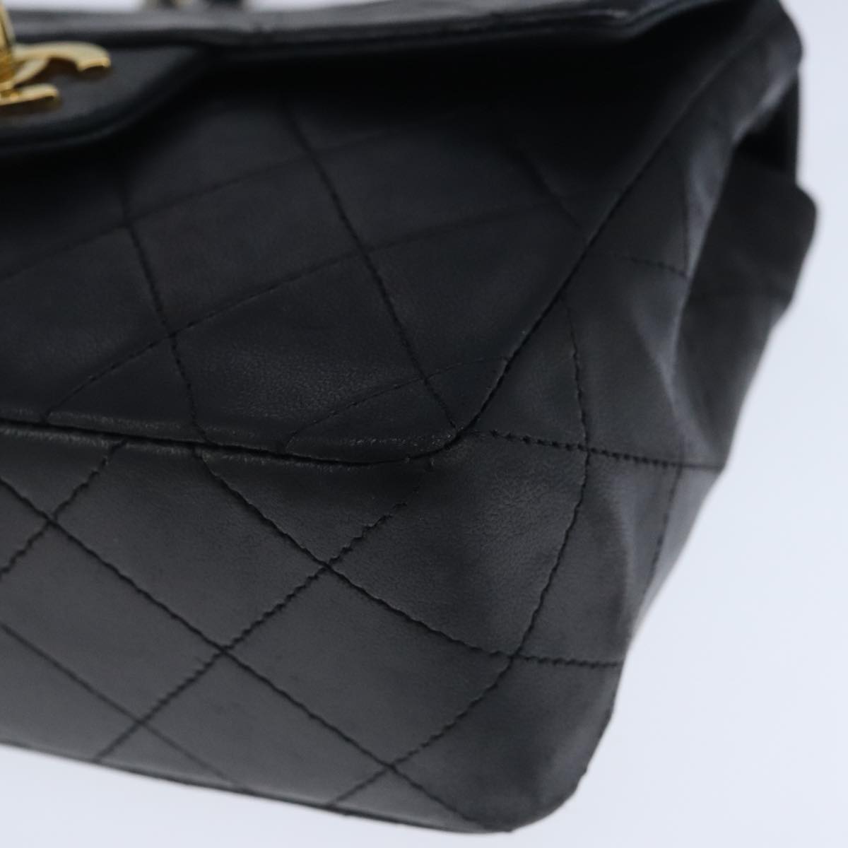 CHANEL Mini Materasse 17 Chain Hand Bag Lamb Skin Black Gold CC PP027