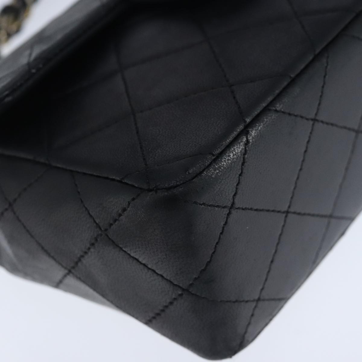 CHANEL Mini Materasse 17 Chain Hand Bag Lamb Skin Black Gold CC PP027