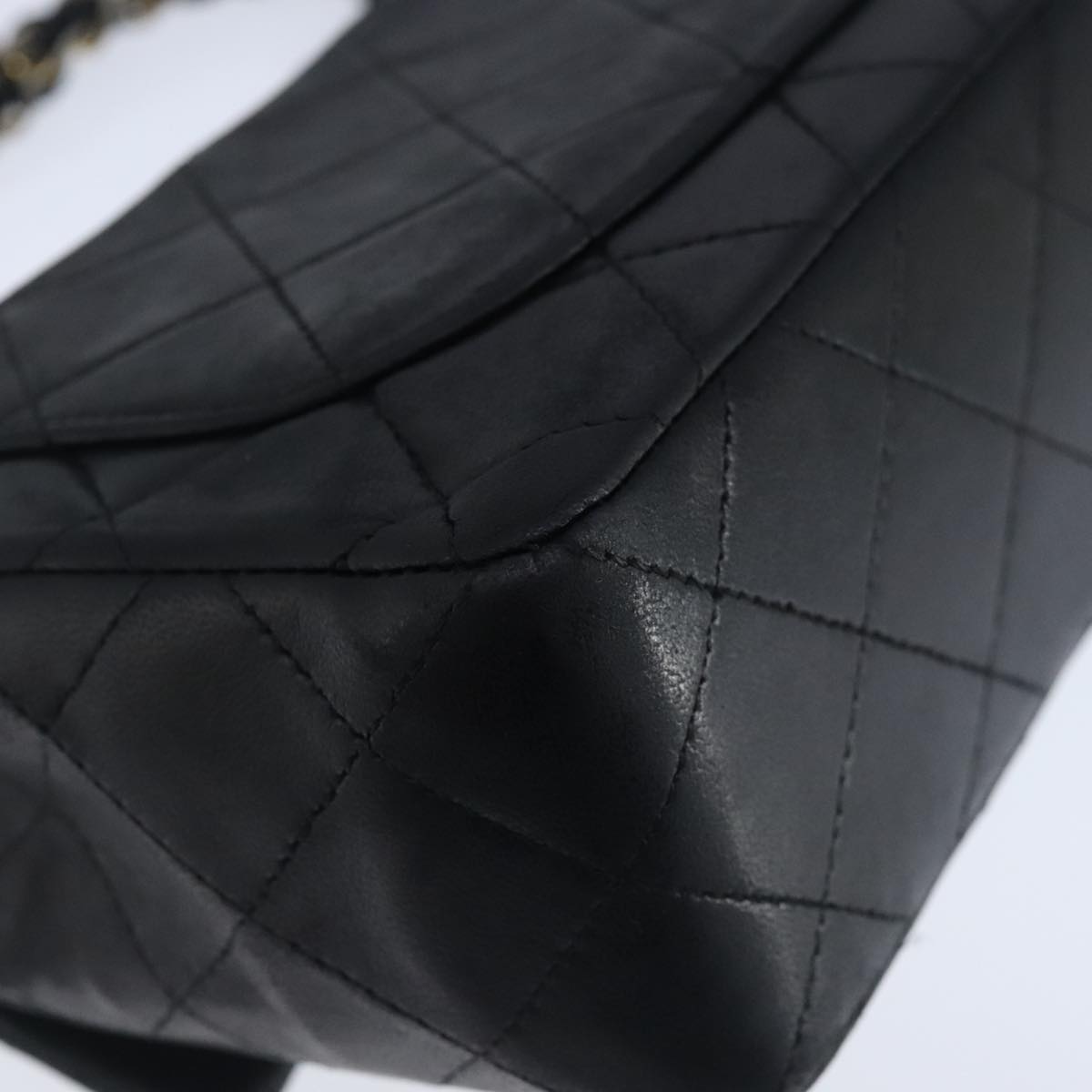 CHANEL Mini Materasse 17 Chain Hand Bag Lamb Skin Black Gold CC PP027