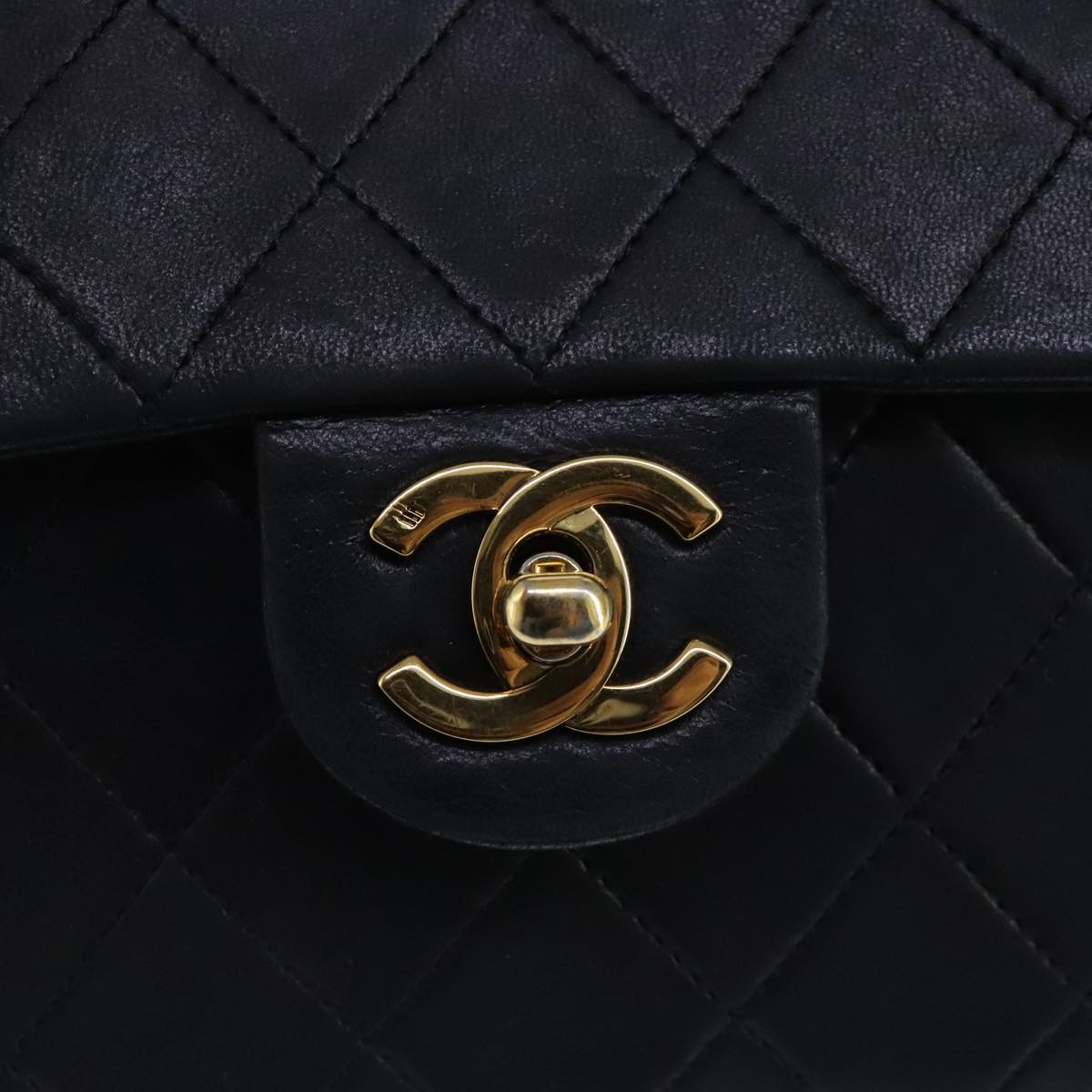 CHANEL Mini Materasse 17 Chain Hand Bag Lamb Skin Black Gold CC PP027