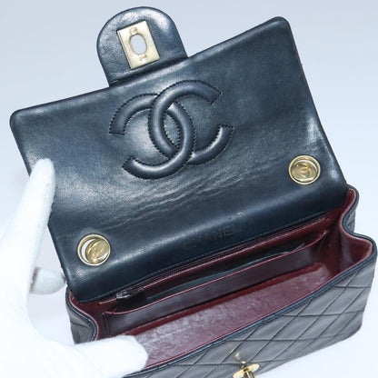 CHANEL Mini Materasse 17 Chain Hand Bag Lamb Skin Black Gold CC PP027