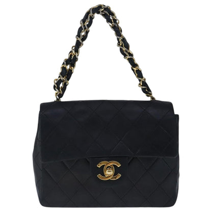 CHANEL Mini Materasse 17 Chain Hand Bag Lamb Skin Black Gold CC PP027