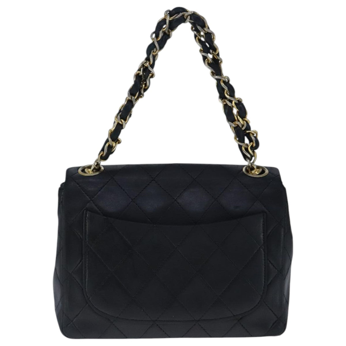 CHANEL Mini Materasse 17 Chain Hand Bag Lamb Skin Black Gold CC PP027