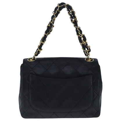 CHANEL Mini Materasse 17 Chain Hand Bag Lamb Skin Black Gold CC PP027