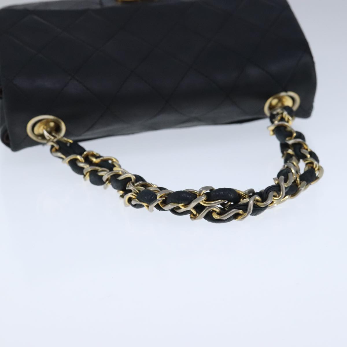 CHANEL Mini Materasse 17 Chain Hand Bag Lamb Skin Black Gold CC PP027