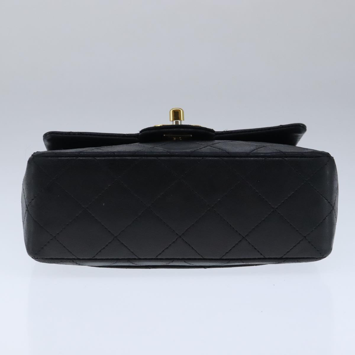 CHANEL Mini Materasse 17 Chain Hand Bag Lamb Skin Black Gold CC PP027