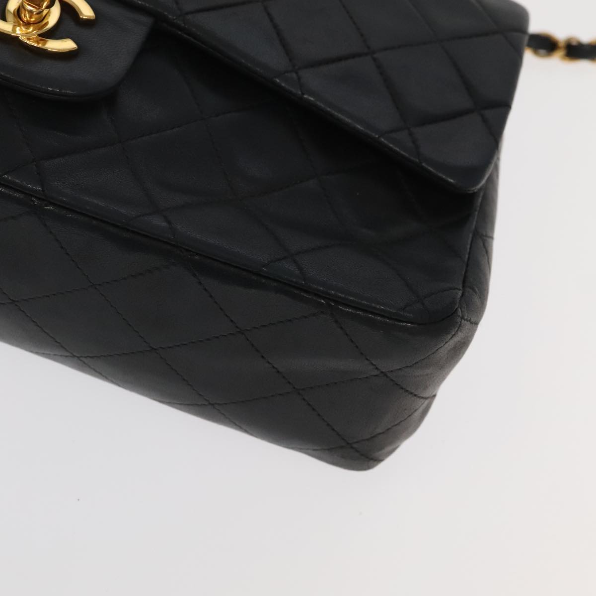 CHANEL Chain Matelasse 25 Shoulder Bag Lamb Skin Black Gold CC PP032A