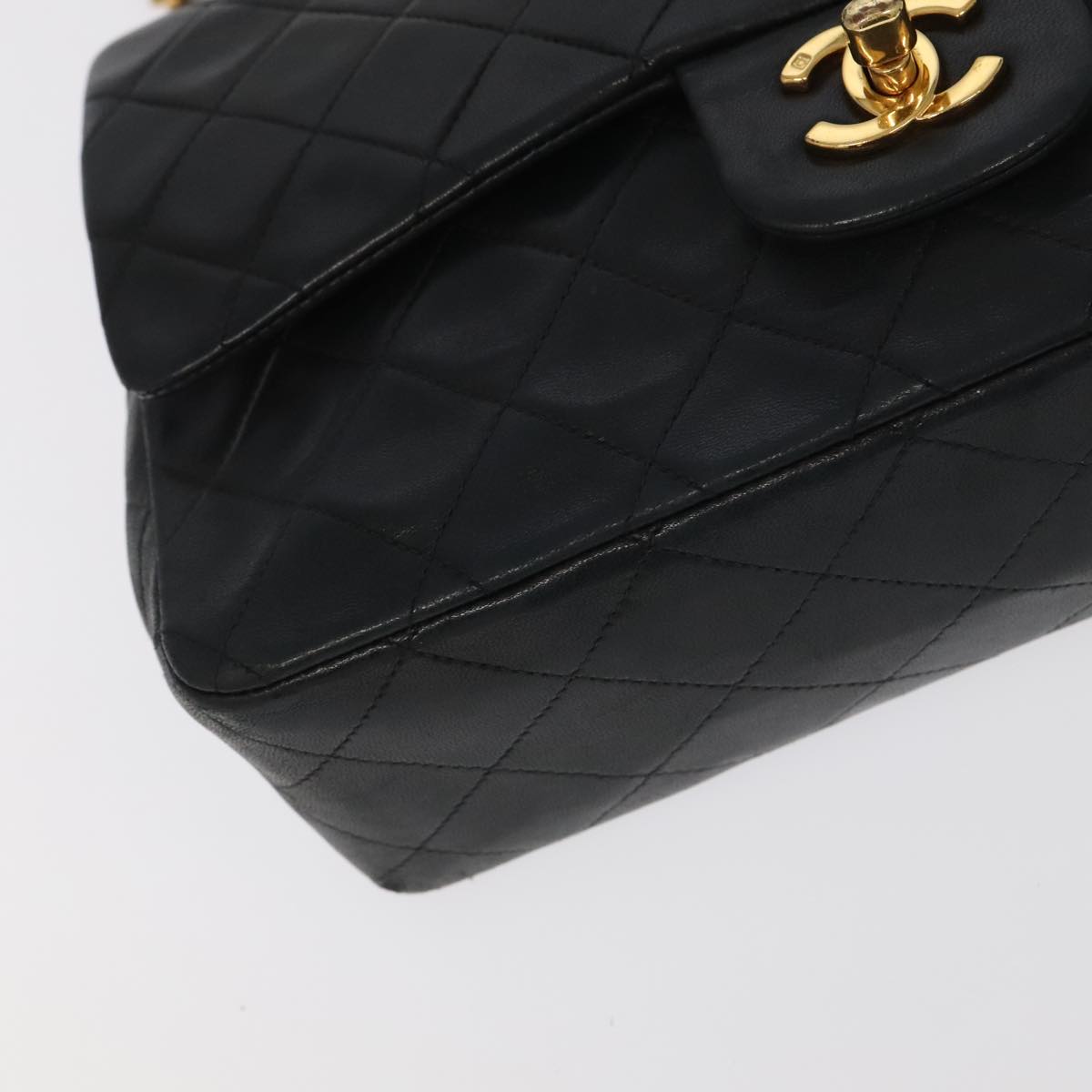 CHANEL Chain Matelasse 25 Shoulder Bag Lamb Skin Black Gold CC PP032A