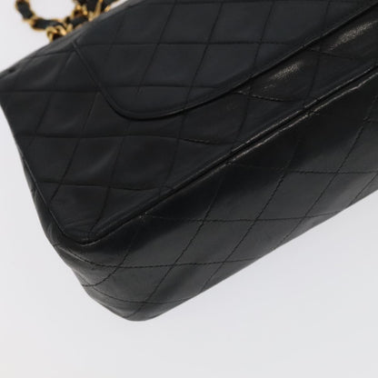 CHANEL Chain Matelasse 25 Shoulder Bag Lamb Skin Black Gold CC PP032A