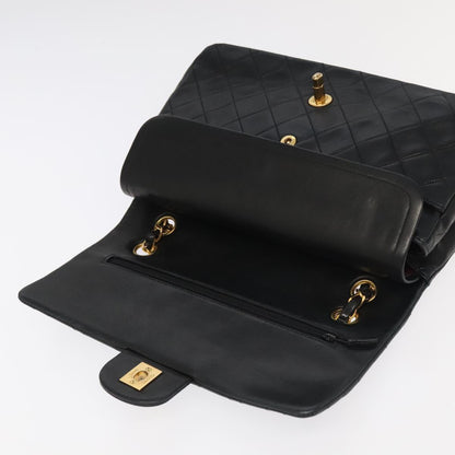 CHANEL Chain Matelasse 25 Shoulder Bag Lamb Skin Black Gold CC PP032A