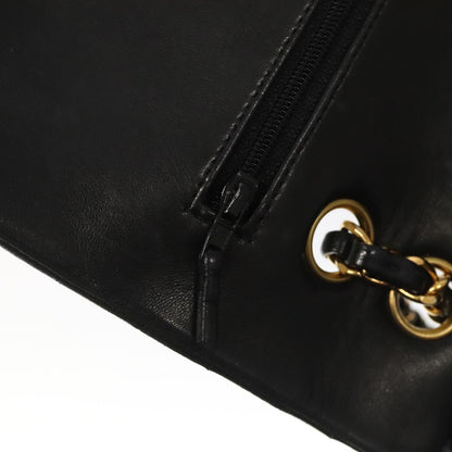 CHANEL Chain Matelasse 25 Shoulder Bag Lamb Skin Black Gold CC PP032A
