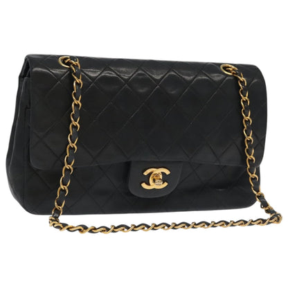 CHANEL Chain Matelasse 25 Shoulder Bag Lamb Skin Black Gold CC PP032A
