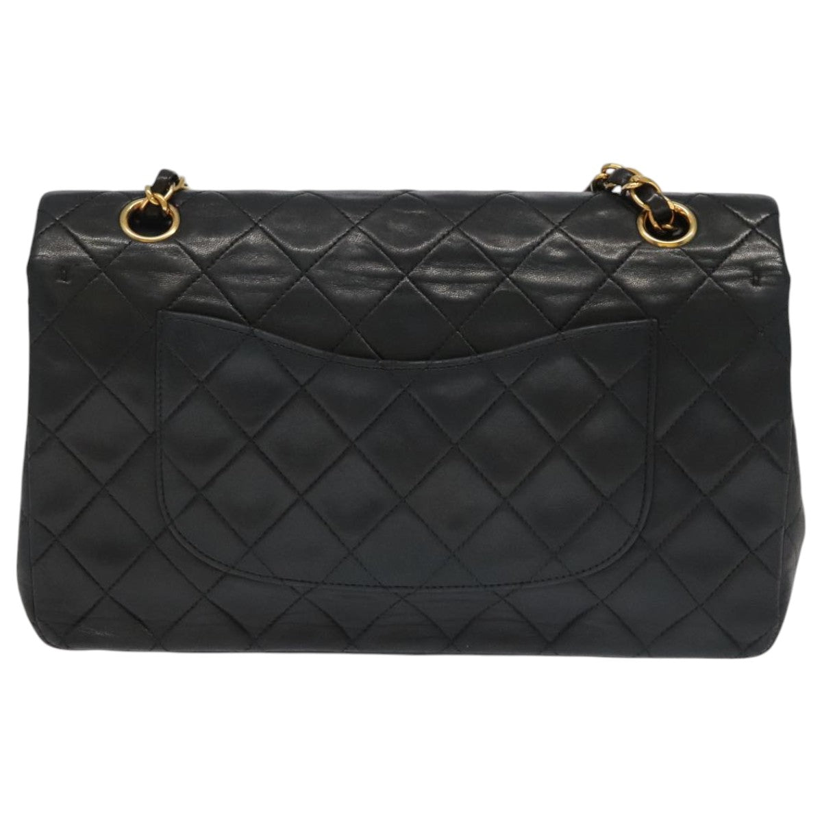 CHANEL Chain Matelasse 25 Shoulder Bag Lamb Skin Black Gold CC PP032A