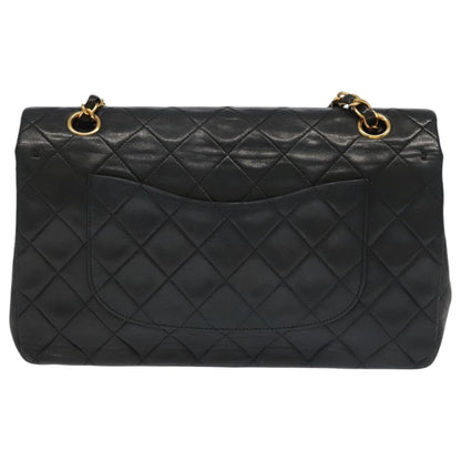 CHANEL Chain Matelasse 25 Shoulder Bag Lamb Skin Black Gold CC PP032A