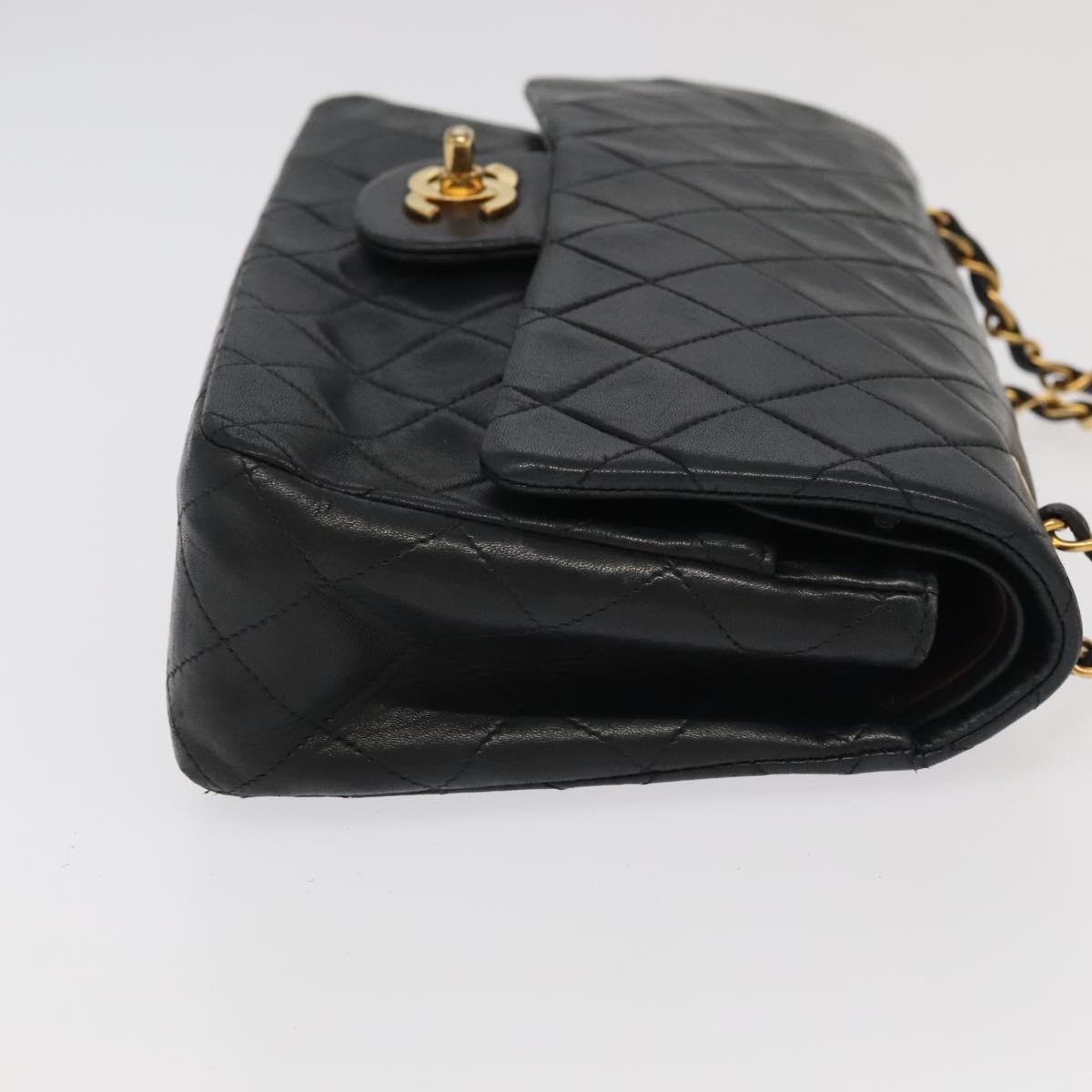 CHANEL Chain Matelasse 25 Shoulder Bag Lamb Skin Black Gold CC PP032A