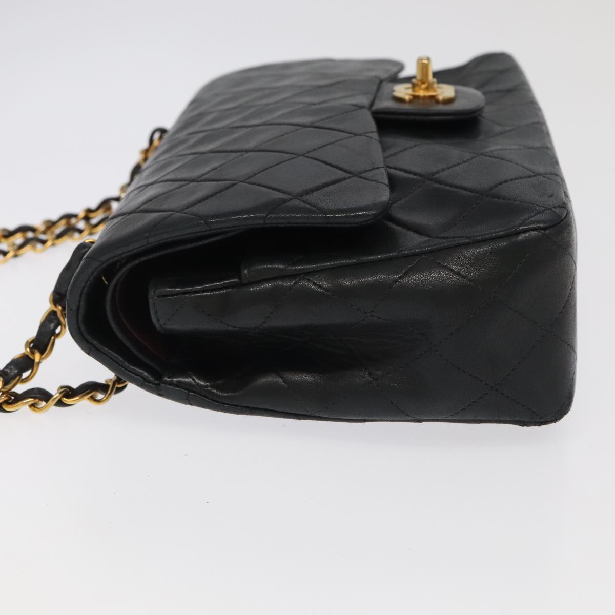 CHANEL Chain Matelasse 25 Shoulder Bag Lamb Skin Black Gold CC PP032A