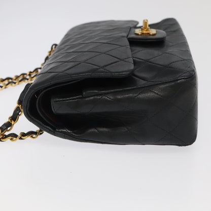 CHANEL Chain Matelasse 25 Shoulder Bag Lamb Skin Black Gold CC PP032A
