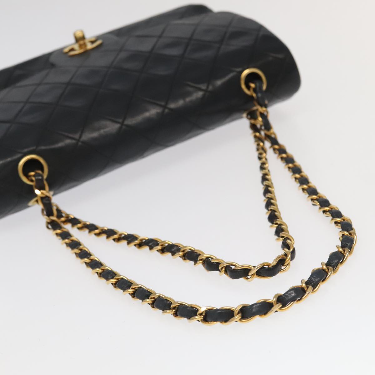 CHANEL Chain Matelasse 25 Shoulder Bag Lamb Skin Black Gold CC PP032A