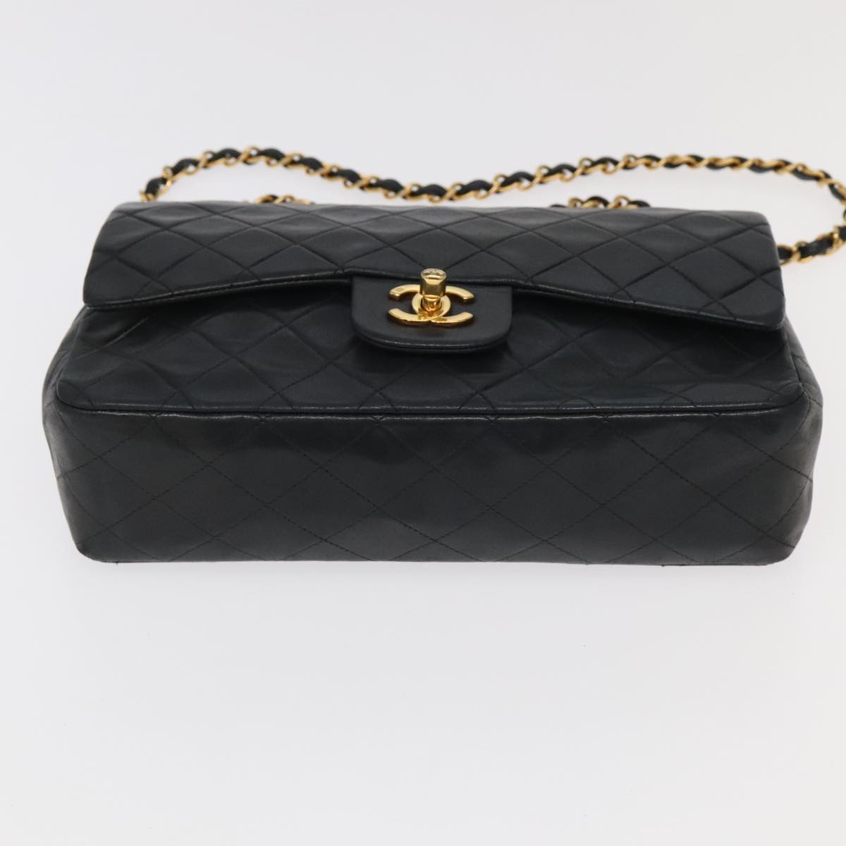 CHANEL Chain Matelasse 25 Shoulder Bag Lamb Skin Black Gold CC PP032A