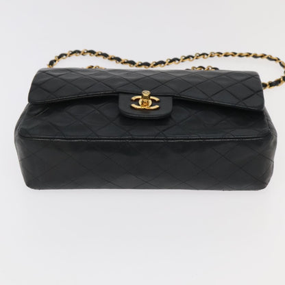 CHANEL Chain Matelasse 25 Shoulder Bag Lamb Skin Black Gold CC PP032A