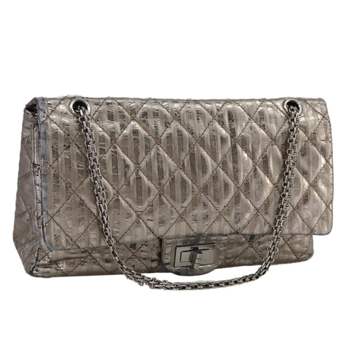 CHANEL Matelasse 25.5 Double Chain Bag Coated leather Silver tone CC PP046