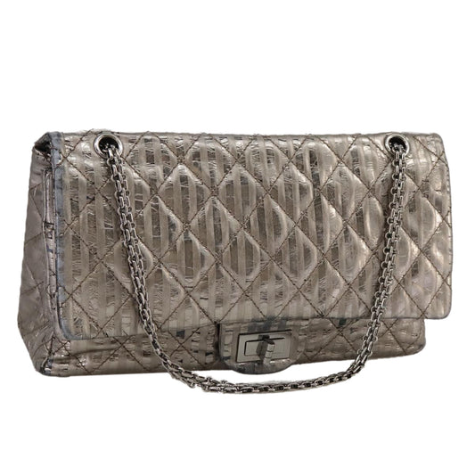 CHANEL Matelasse 25.5 Double Chain Bag Coated leather Silver tone CC PP046